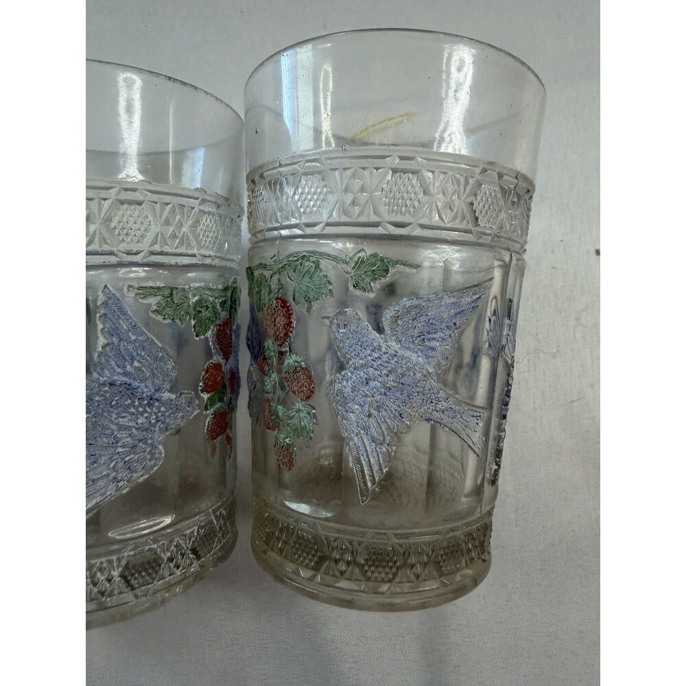 Early 1900 Indiana Glass Co. Bird And Strawberry Antique Cups